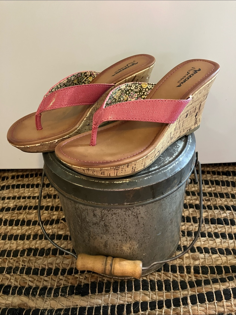 Arizona Jean Company Pink Cork Wedge Thong Sandals